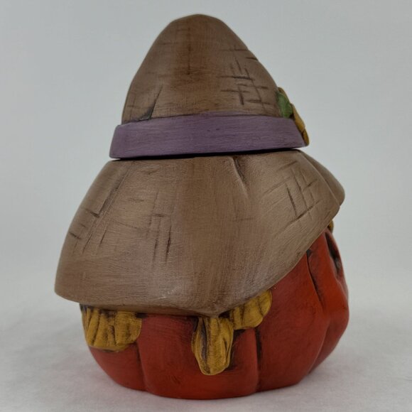 Vintage Ceramic Pumpkin Jar With Scarecrow Hat Lid Harvest Jack-O-Lantern 5.5" - Picture 5 of 11